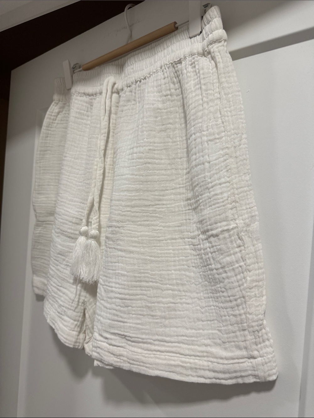 100% Cotton White Crop Button Down Set with Matching Elastic Waistband Shorts - Picture 9 of 10